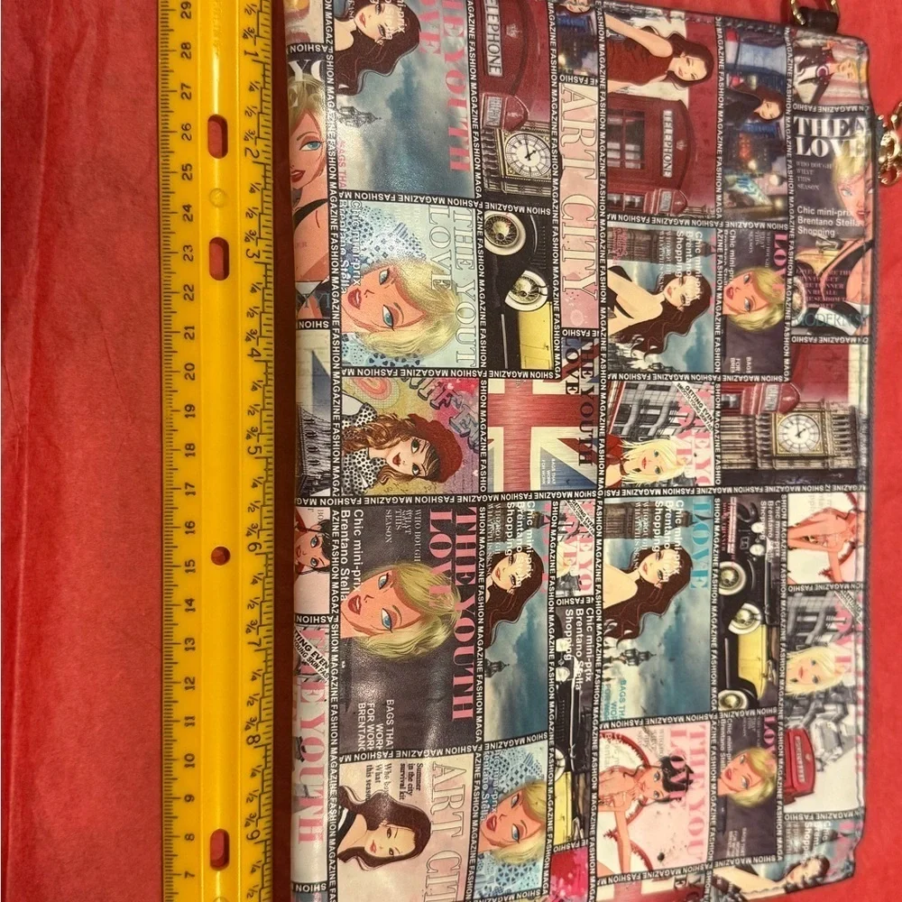 Brentano Comic Print Bag Wristlet Purse Black 12x7 NEW